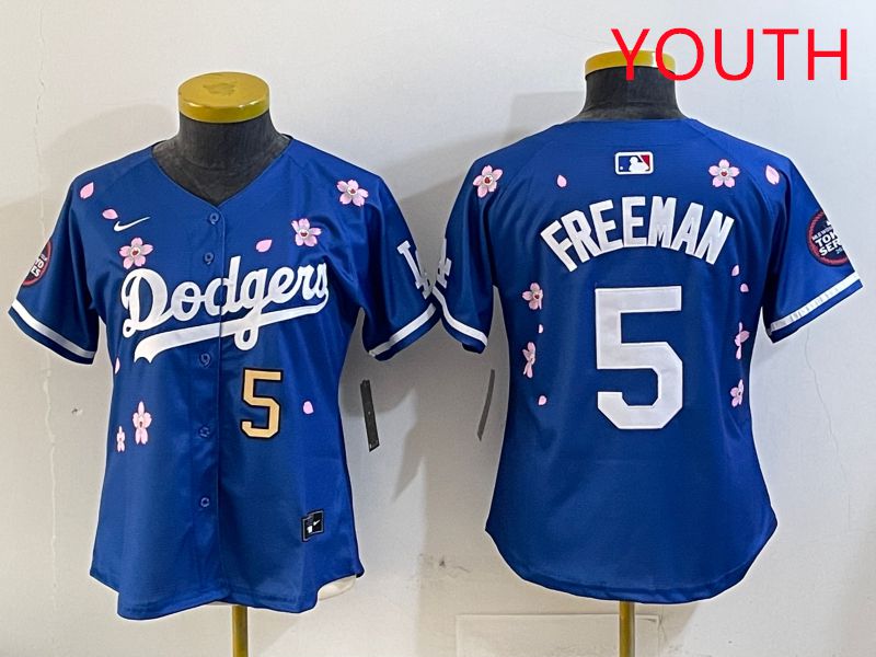 Youth Los Angeles Dodgers #5 Freeman Blue Sakura Edition 2025 Nike MLB Jersey style 7